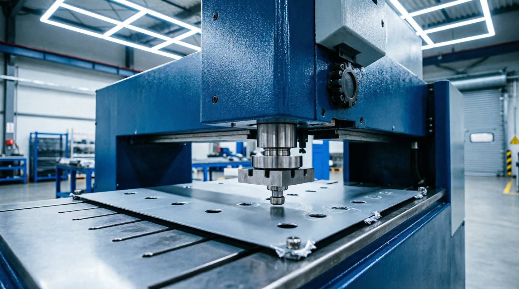 Máquina de punzonado CNC en acción produciendo piezas metálicas - Industrias MAM